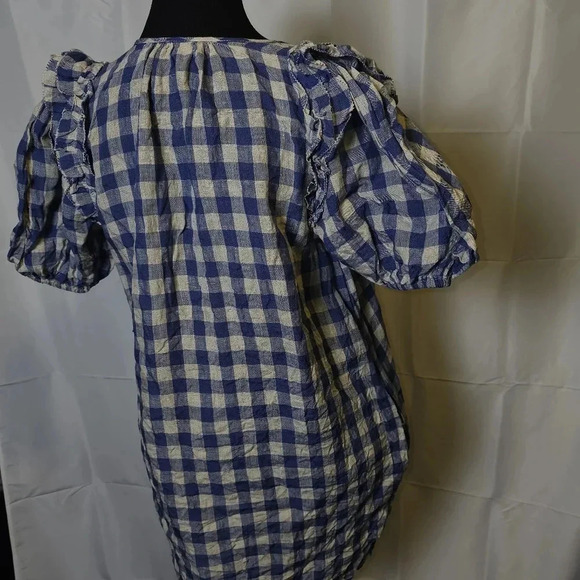Olivaceous blue and white checkered 100% linen‎ midi dress - Picture 11 of 14